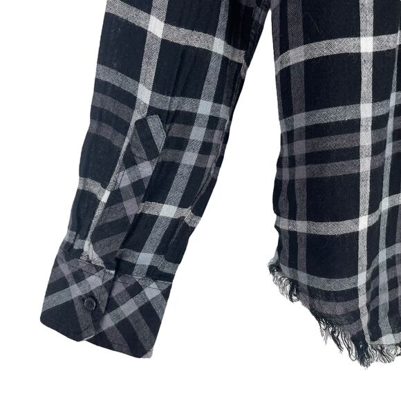 Rails Redding Frayed Trim Plaid Hi Lo Shirt In Ink Grey White Size XS - Picture 7 of 8